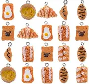 [TEAONE] Hanging Food Charms, 20 PCS Handmade Bread Toast Pendant Charms for Jewelry Making (Bulk)