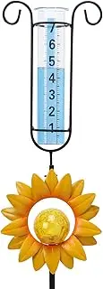 MUMTOP Rain Gauge Outdoor Freeze Proof, 34 Inch Large Number Solar Lights Sunflower Water Gauge for Lawn, Yard and Garden