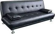 Manhattan Sofa Bed Faux Leather Lounge Couch Futon Furniture Suite - Black
