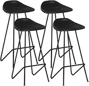 Bar Stools 4 pcs Black Real Leather Bar Chair