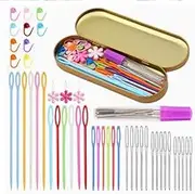 Blunt Big Eye Stitch Marker Needle,44Pcs Colorful Knitting Stitch Marker Needle,Large Eye Bent Tip Crochet Needle,Large-Eye Darning Needle,Yarn Large Eye Blunt Needle,Embroidery Darning Macrame Needle