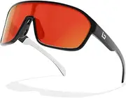 [B.N.U.S] Sports Shield Sunglasses with Polarized Mirror Lens, Black Frame UV Protection