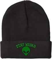 [Speedy Pros] Custom Beanies for Men Alien Stay Weird Embroidery Winter Hats for Women Acrylic Skull Cap 1 Size