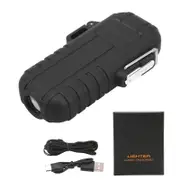 Portable Waterproof Double Arc Electric Lighter with Flashlight - USB Rechargeable Windproof Lighter in Black