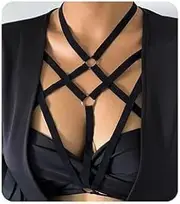 [Generic] Sexy Lingerie Cage Bra Harness Cupless Strappy Bralette Elastic Bra Body Harness Belly Belts for Women Black