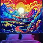 Blacklight Posters Sun Mountain Tapestry for Bedroom Aesthetic, Black Light UV R