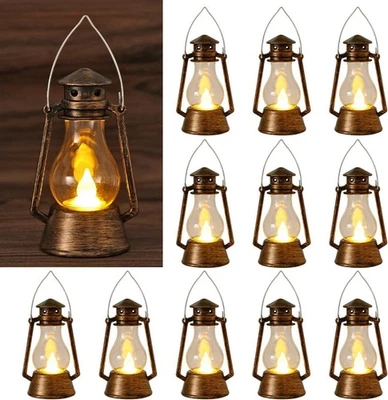 12Pcs LED Mini Vintage Lanterns Decor Indoor Decorative Outdoor Hanging Gold