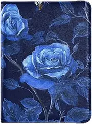 [Amooorous] Unique Rose Flower Royal Blue Leather decorative passport holder for travel men Travel Documents Organizer Protector Card Holder Passport Case Lightweight, Unique Rose flower Royal Blue, 1 size