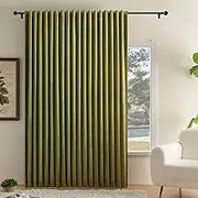 Timeper Olive Green Pleat Back Tab Velvet Curtains W104 x L96 inches 1 Panel, Room Darkening Solid Home Decor Curtains for Bedroom Living Dining Room Thermal Insulated Luxury Super Soft Window Drapes