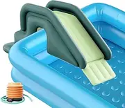 Inflatable Water Slide for Kids, Anti-Tipping Bouncy Castle with Foot Pump, Inflatable Pool Center Bouncy Castles for Swimming Pool, Trampoline Splashing Pool for Indoor Outdoor