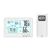 Indoor Outdoor Thermometer Wireless, 5 Inch Display Digital Hygrometer Thermometer Monitor with Sensor and Weather Station, White