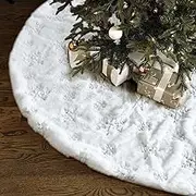 Christmas Tree Skirt - 48 inches Large White Luxury Faux Fur Tree Skirt Christmas Decorations Holiday Thick Plush Tree Xmas Ornaments (White/Sliver)