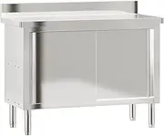 vidaXL Stainless Steel Kitchen Work Table - 110x50x90 cm with Sliding Doors, Bottom Shelf, Adjustable Non-Slip Feet for Commercial Use