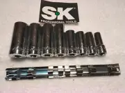 S-K 3/8" DRIVE DEEP SPLINE 8PC SAE SOCKET SET