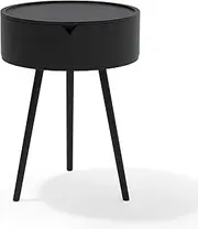 Round End Table with Storage for Living Room, XICEN Modern Small Side Table for Small Spaces, Nightstand Bedside Table for Bedroom Balcony (Black)