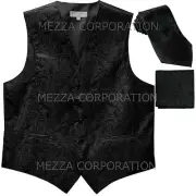 New Vesuvio Napoli Men's paisley Tuxedo Vest Waistcoat_Necktie & Hankie Black