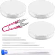 Mardatt 22Pcs 0.4mm 0.6mm 0.8mm Elastic Bracelet String Cord & Beading Needles Kit Includes 6 Sizes Seed Beads Needles, Stretchy String, Scissors, Clear Elastic Thread Collapsible Beading Needles Set for Jewelry Making