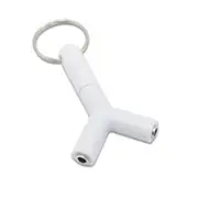 5Pc Mini Y Shaped 3.5Mm Male To Double 3.5Mm Female Jack Audio Headset Adapter Connector Keychain White