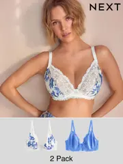 Print/Plain DD+ Non Pad Plunge DD+ Non Pad Full Cup Wired Plunge Microfibre Lace Bras 2 Pack (AD0291) | $60