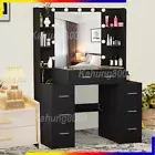 Dressing Table Vanity Table Makeup Table LED Mirror Desk LED 11 Bulbs 7 Drawers