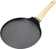MasterChef Pancake Pan Non Stick Crepe Maker, Tawa for Induction Hob, Gas, Halogen & Ceramic Stoves, Swiss Engineered Scratch Resistant Aluminium with Wood-Look Handle, 25cm, Black
