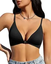 [WOWENY] Front Closure Bras for Women No Underwire Low Cut Deep V Padded Bralette Seamless Comfy Bras with Support