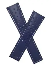22/18 mm NAVY BLUE/WHITE SPORTS LEATHER WATCH STRAP BAND to fit TAG Heuer MONACO