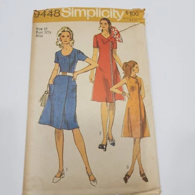 VINTAGE 1971 Simplicity 9448 Sewing Pattern Dress Pattern Size 10 Retro Uncut