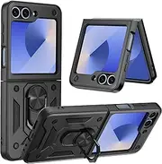 [Hianjoo] Case Compatible with Samsung Galaxy Z Flip 6, Shockproof Case with Ring Kickstand Support Magnetic Car Mount Compatible with Samsung Galaxy Z Flip 6