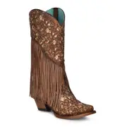 Corral Ladies Honey Lamb Overlay & Fringes Western Boots C3876