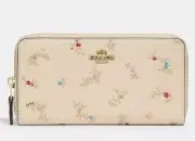 Coach VIRAL C7185 Accordion Zip Wallet With Antique Floral Print, Brass/ Ivory
