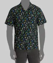 $230 A.P.C. Men's Black Print Short Sleeve Dress Button-Up Shirt Size Small