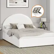 Oikiture Bed Frame King Single Size With Gas Lift Storage Base PU White