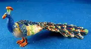 Peacock Bird Metal Enameled & Jeweled Trinket Box NIB