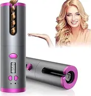 Cordless Auto Hair Curler, LCD Display & USB Rechargeable Anti-Tangle Hair Curling Wand, Ceramic Barrel, Portable Hair Styler for Travel