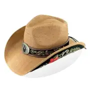 Women's Men's Cowboy Hats,Western Straw Cowgirl One Size-X-Large Brown