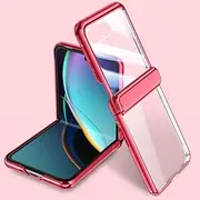 Compatible with Motorola Razr 40 Ultra Case, Tempered Glass Front Screen Protector with Hinge Protection Crystal Transparent Hard PC Shell Protective Phone Cover for Motorola Razr 40 Ultra(Red)