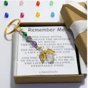 Memorial Gift Personalised Loss Keyring, Remember Me Birthstone Keychain