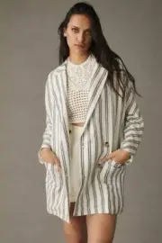 NEW ANTHROPOLOGIE PILCRO OVERSIZED DOLMAN SLEEVE STRIPED LINEN BLAZER SMALL