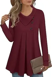 [Timeson] Women's Long Sleeve Button Lapel Pullover Tunic Swing Sweatshirt