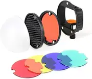 RAYWE Speedlite Flash Light Modifier Accessories Kit with Magnetic Universal Mount Adapter+Diffuser Ball+Honeycombs Grid Reflector+4pcs Color Gel Filters(Red/Blue/Yellow/Green) for