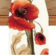 ANNA QUEEN Poppy Flower Table Runner, Elegant 13x72 Inch Decorative Table Linen for Dining, Kitchen, or Living Room, Beautiful Red Poppy Floral Design