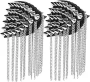 HAPINARY 2pcs Rivet Epaulets Tassel Link Chain Epaulet Fringe Shoulder Badge Shoulder Boards Badge for Rivet Tassel Link Chain Fringe Decorative Epaulettes Clothes Supplies Silver Alloy