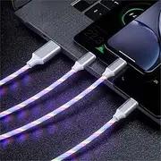 3 in 1 Charging Cable LED Flowing Light Up Multi USB Cable Fast Charging Cord with Micro,Type-C and IP Port, Universal Charger for Most Phones (Multicolor)