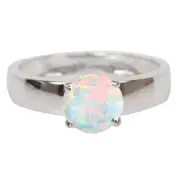14KT White Gold 1.00Ct Round Shape AA Grade Natural Australian Opal Women's Ring