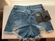 Alexander Wang Size Large Bite High Rise Shorts Raw Hem Cotton Black Label NWT