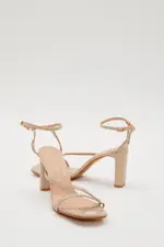 Beige Zena Strappy Dusty Blue Faux Snake High Heel
