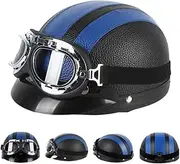 Retro Motorcycle Leather Half Helmet Adult Open Face Helmet Vintage Half Face Motorbike Helmet DOT/ECE Certified Moped Scooter Helmet for Men Women Touring Casco Moto Helmet C,57-61cm