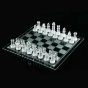 Glass Chess & Checkers With Glass Board Clear & Frosted Pieces Game Set