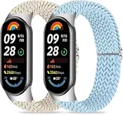 Pack of 2 Braided Mi Band 9 Wristband/Mi Band 8 Bracelet Men Women Elastic Soft Nylon Watch Strap Replacement Strap Compatible with Xiaomi Smart Band 9/Xiaomi Smart Band 8